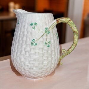 Belleek Shamrock Basket Weave 6” Water /Juice Pitcher 6th Green Mark 1965-1980